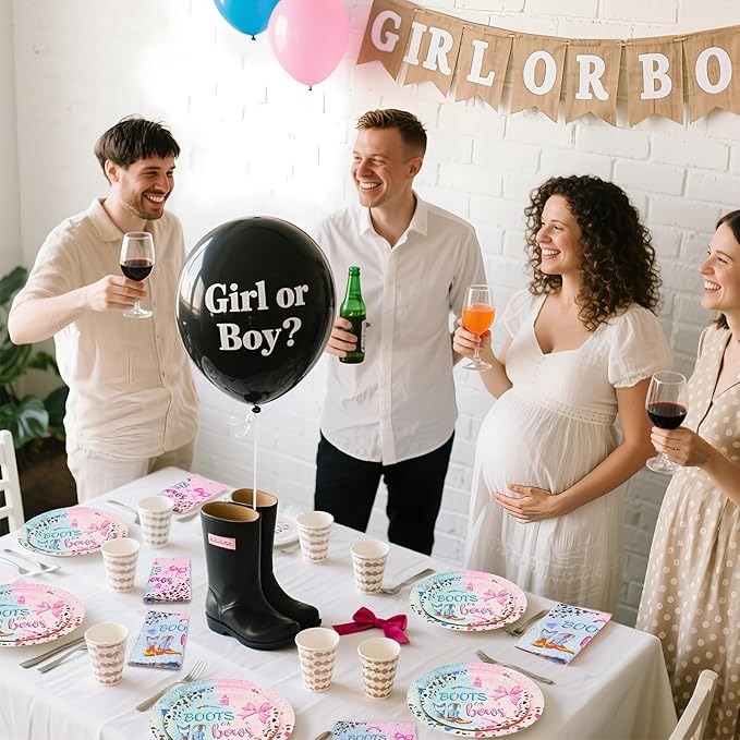 180Pcs Boots Bows Gender Reveal Birthday Party Supplies Serves 60