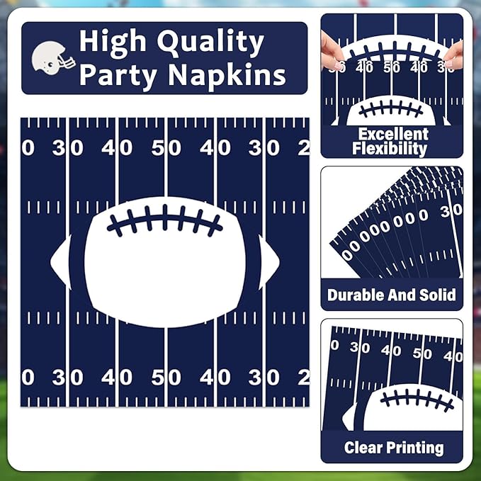 100PCS Cowboy Plates and Napkins Football Party Supplies Blue