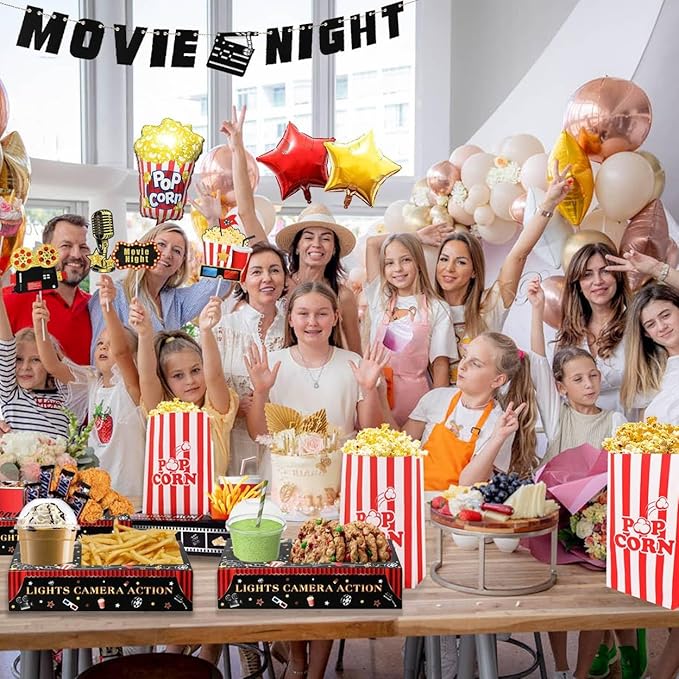 36 Pcs Movie Night Snack Trays with Popcorn Bags Disposable Paper
