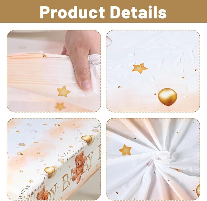 3PCS Bear Baby Shower Tablecloth We Can Bearly Wait Teddy Bear