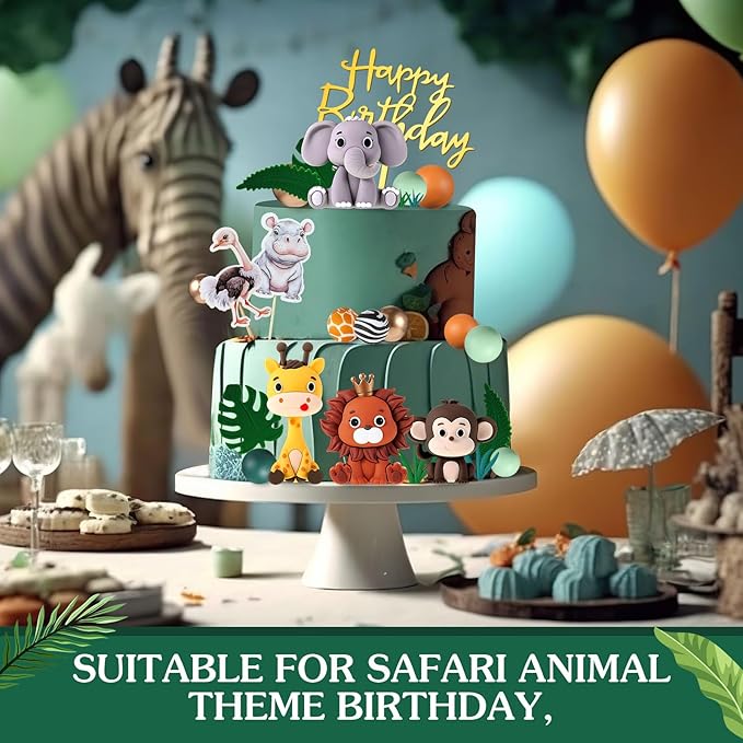42 Pcs Safari Jungle Animal Cake Toppers Wild One Lion Giraffe