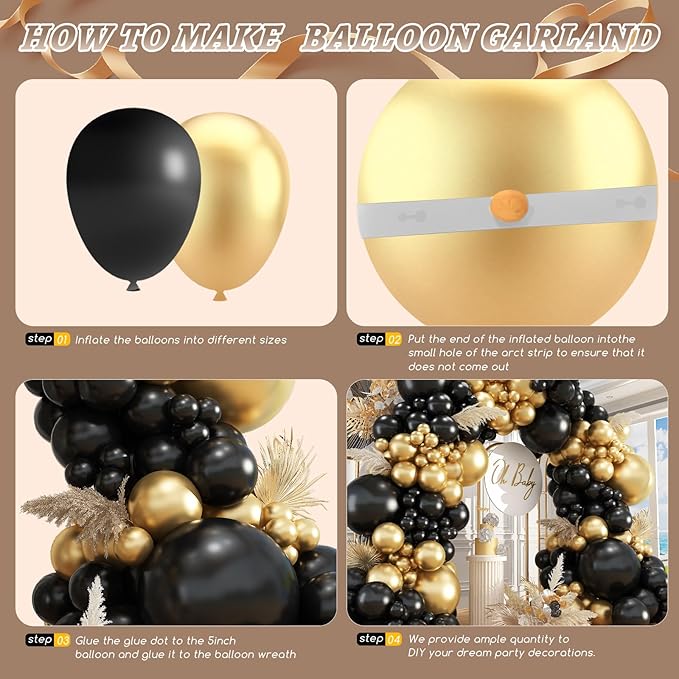 412Pcs Black and Gold Balloons Garland Arch Kit 18 12 10 5 Inch