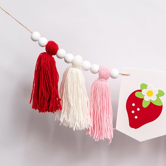 Berry First Birthday High Chair Banner Strawberry Tassel Garland