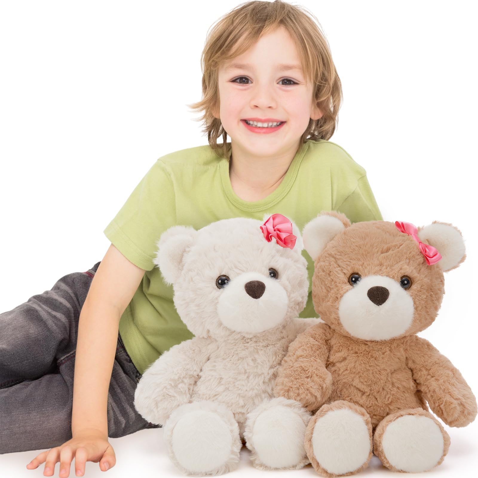 Muiteiur 2 Packs Teddy Bears Bulk, 13.8 Inch Teddy Bear Set with Pink