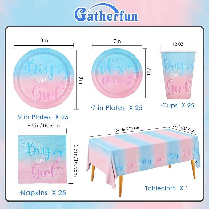 Baby Gender Reveal Party Supplies Boy or Girl Disposable Paper