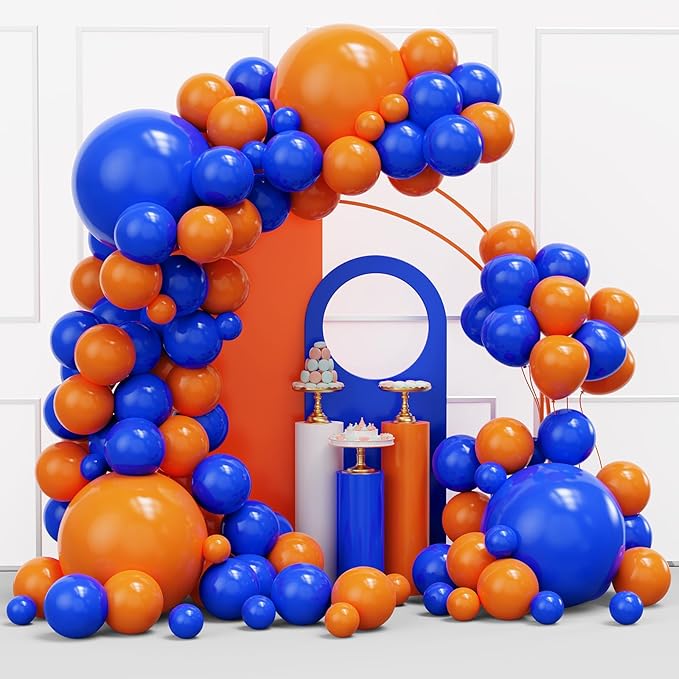 YMSZ Blue and Orange Balloons Arch Kit, 134pcs Royal Blue and Orange
