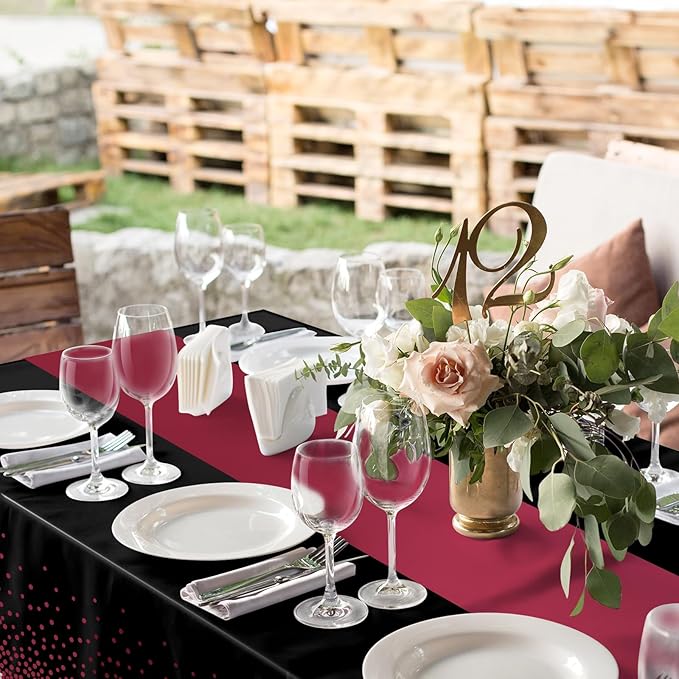 3Pcs Black and Maroon Tablecloth Party Decorations,Plastic Black