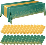 Breling 24 Pack Green and Gold Disposable Plastic Tablecloths and
