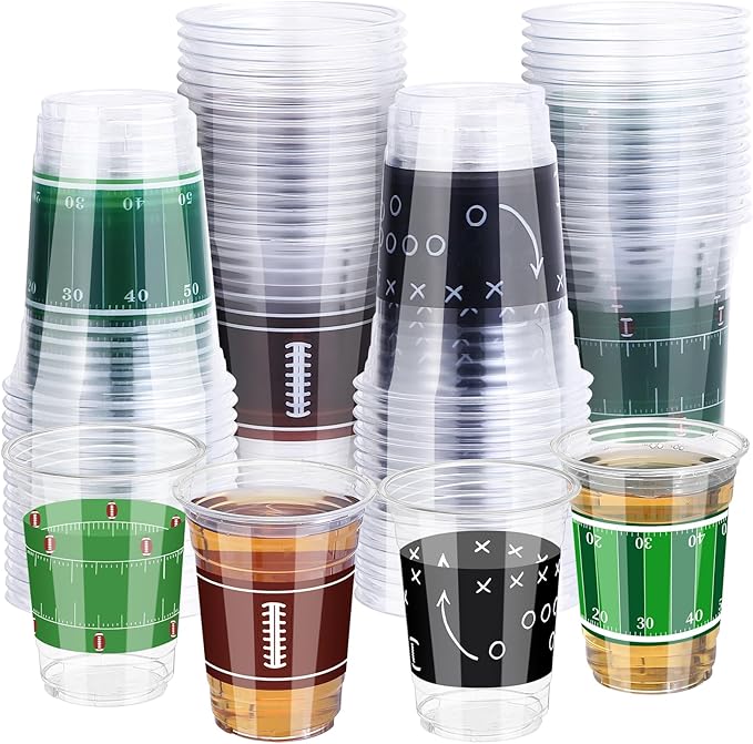 60 Pcs Football Party Cups in Bulk 16 Oz Disposable Plastic Football
