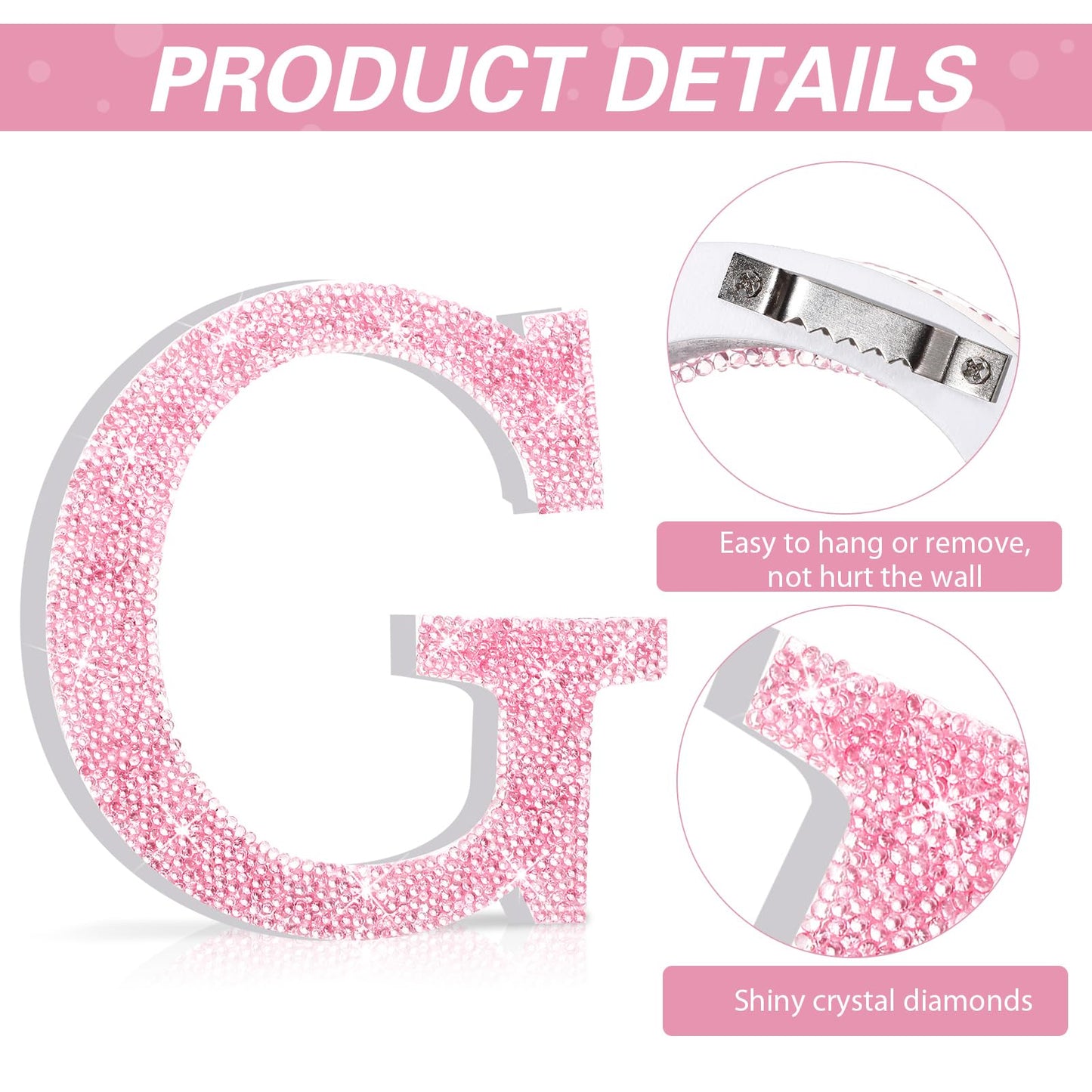 Qunclay Pink Crystal Diamond Letter Wall Decor, Glitter Wooden Bling