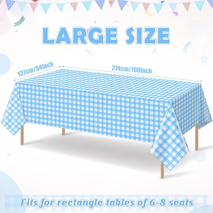 6pcs 54X108inch Light Blue Checkered Tablecloth,Blue Gingham