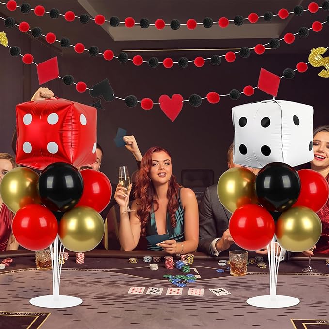 Casino Party Balloons Stand Kit 2 Sets with 2 Dice Foil Balloons