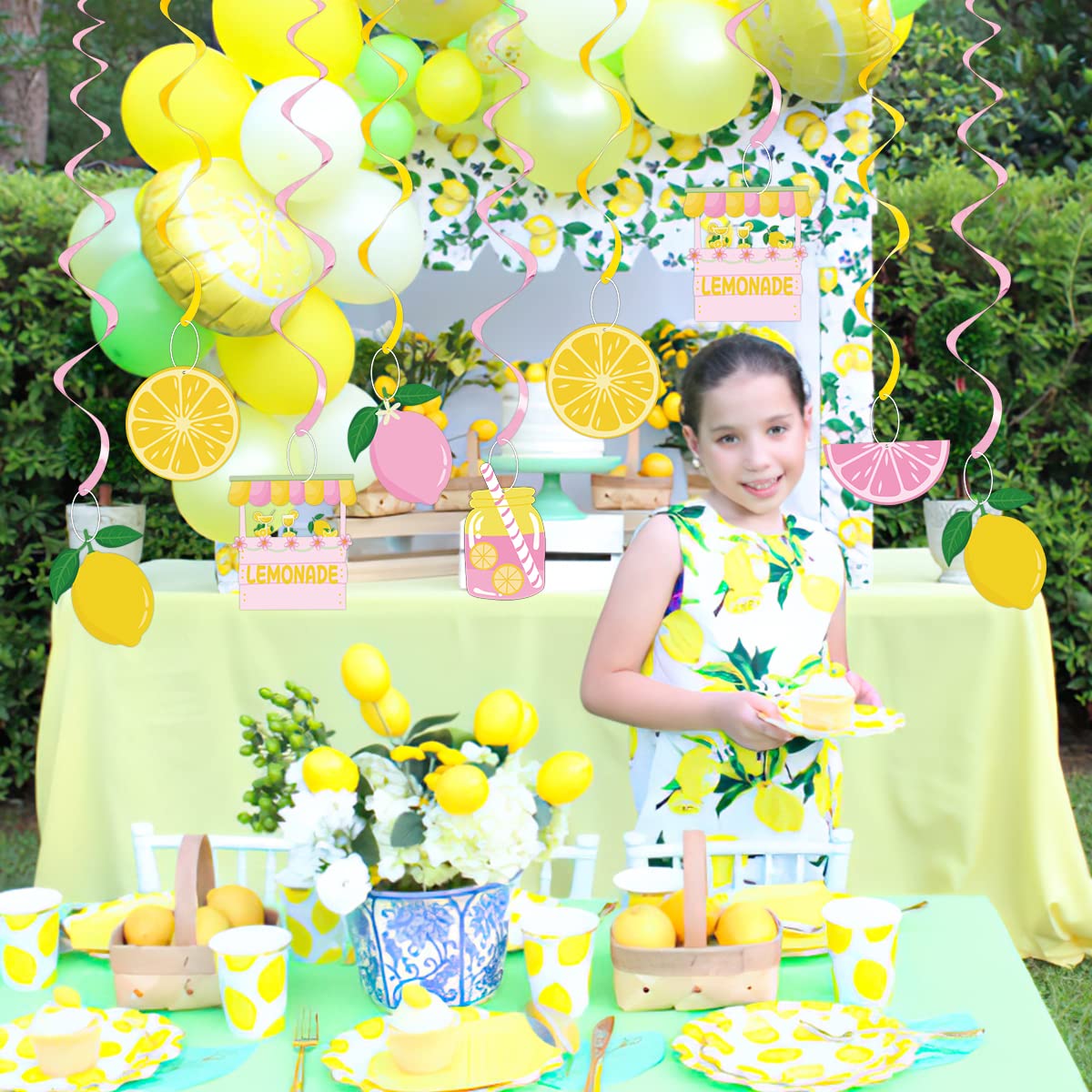 20Pcs Lemon Hanging Swirl Decorations, Citrus Lemonade Party Hanging
