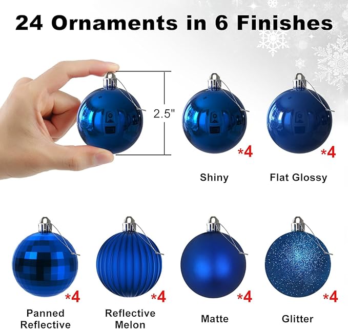 24Pcs Christmas Balls Ornaments for Xmas Tree - Shatterproof