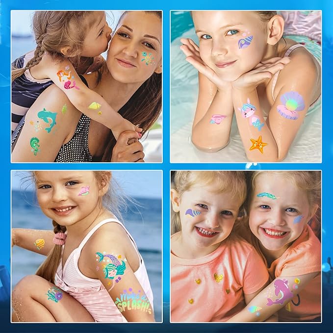 Mermaid Temporary Tattoo for Kids Under the Sea-76 Glitter Style Cute