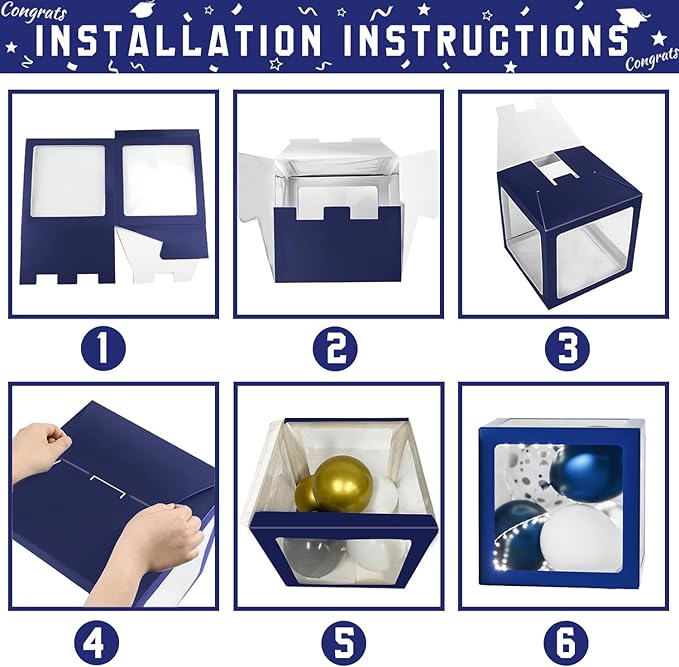 Navy Blue Graduation Decorations Class of 2026 - Balloons Boxes with
