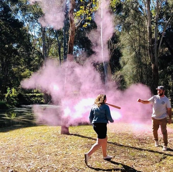 Gender Reveal Baseball Set Blue and Pink Balls Exploding with Powder #