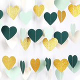 Sage-Green Mint Beige-Gold Love-Heart Garland - 52Ft Rustic Wedding