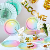 96Pcs Pastel Rainbow Birthday Party Supplies Iridescent Pastel Plates