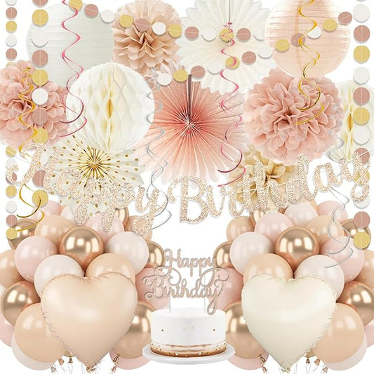 Champagne Gold Beige Fall Boho Birthday Party Decorations 62pcs