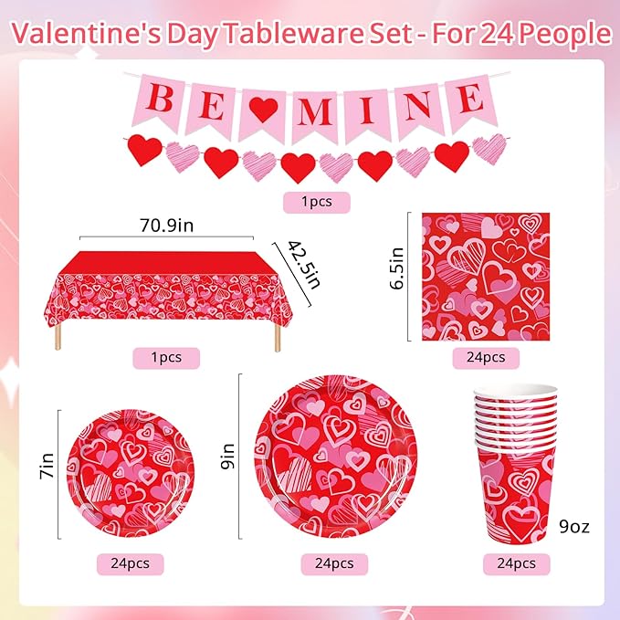 Valentine's Day Party Supplies Serve 24 97 Pcs Hot Heart Love