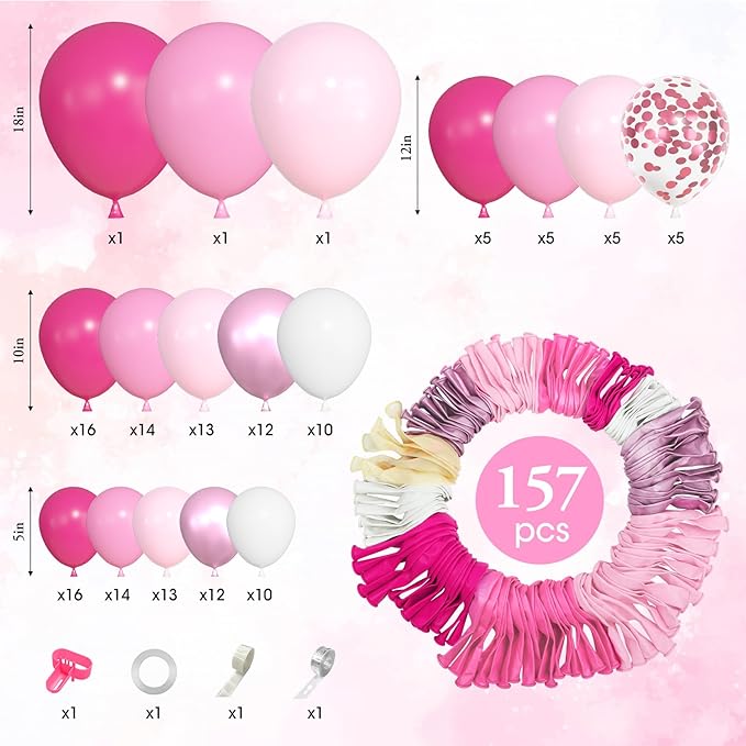 Ouddy Life 157 Pcs Pink Balloons Arch Garland Kit, Hot Metallic Light