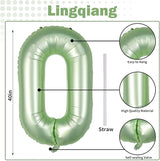 40 Inch Balloon Number 0 Sage Green, Large Foil Olive Green Number