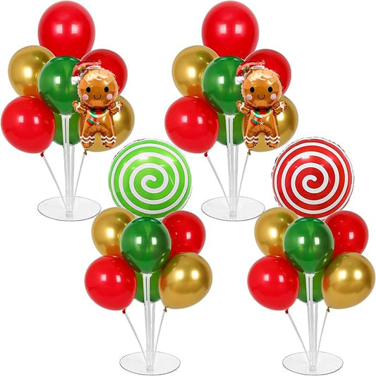 4 Sets Christmas Party Balloons Stand Kit with Gingerbread Man Candy