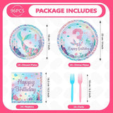 96Pcs Mermaid 3rd Birthday Party Decorations Mermaid 3rd Plates and
