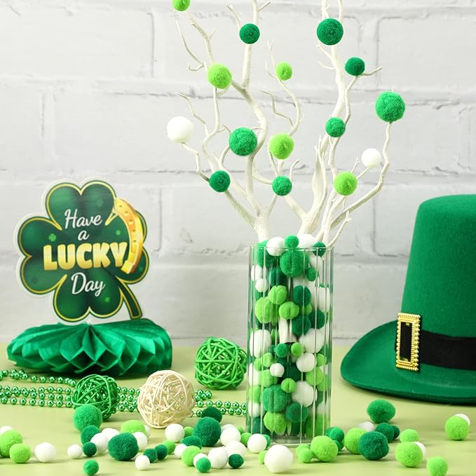 St Patrick's Day Pom Poms Balls 600 Pieces Green Pom Poms Mixed