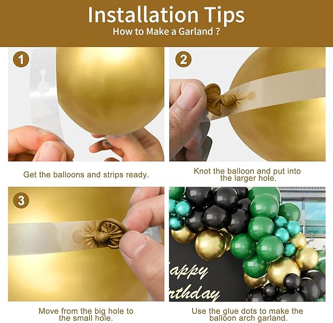 Green and Black Gold Balloon Garland Kit 126PCS Metallic Gold and