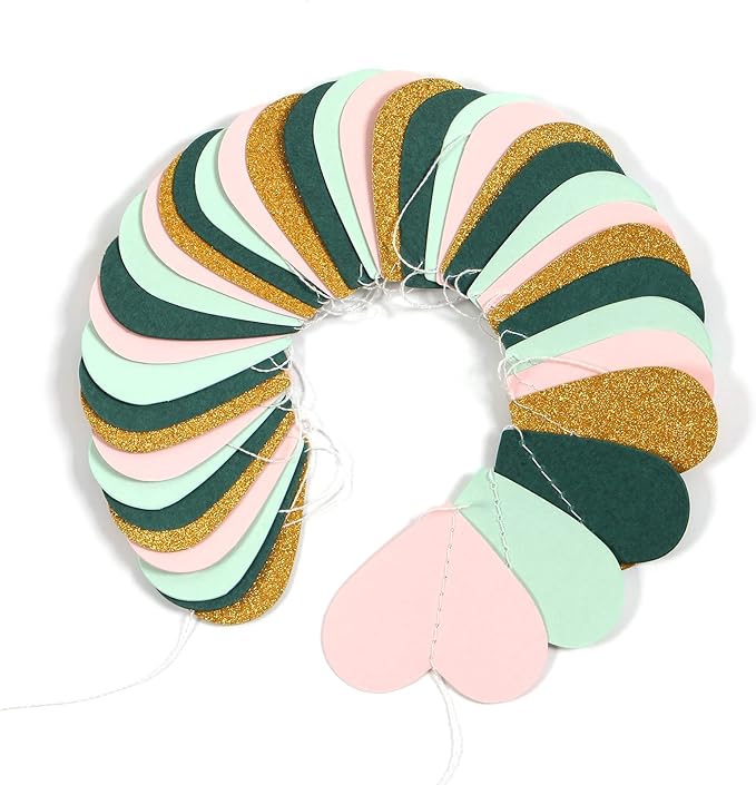 Sage-Green Mint Pink-Gold Love-Heart Garland - 52Ft Rustic Wedding