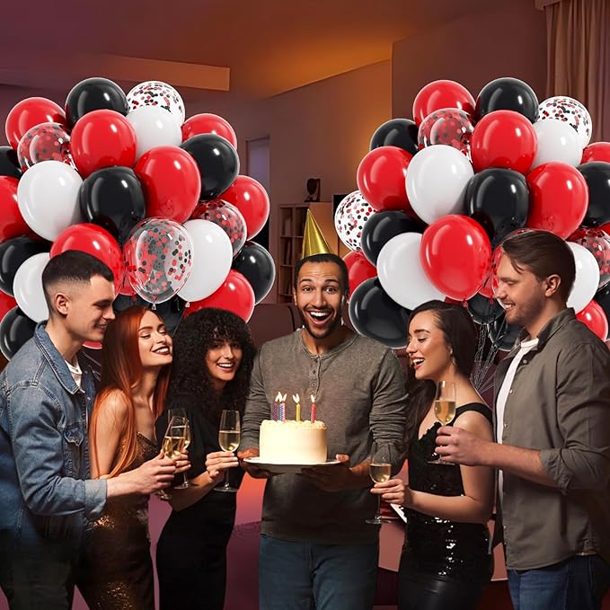 60pcs Red and Black Balloons 12inch, Red Black and White Balloons