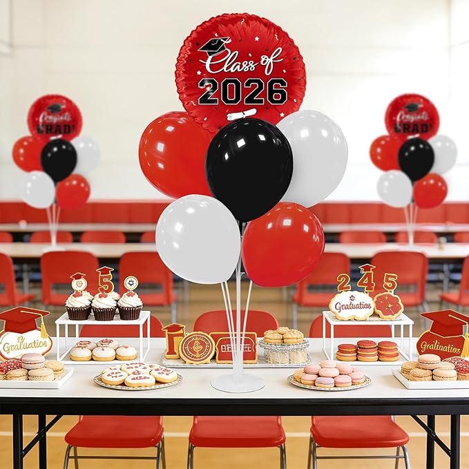 Graduation Decorations - 4 Set Balloon Stands, Class of 2026 Congrats