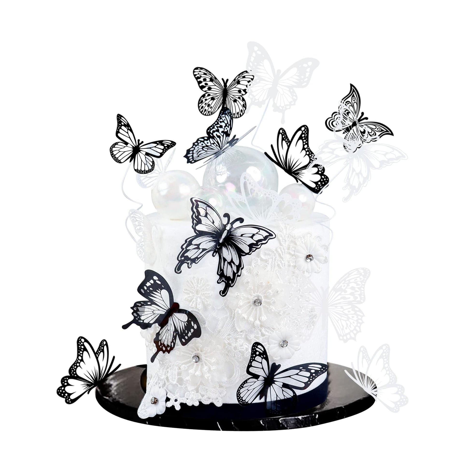 Ercadio 3d 36 Pack Butterfly Cake Toppers Black and White Pvc