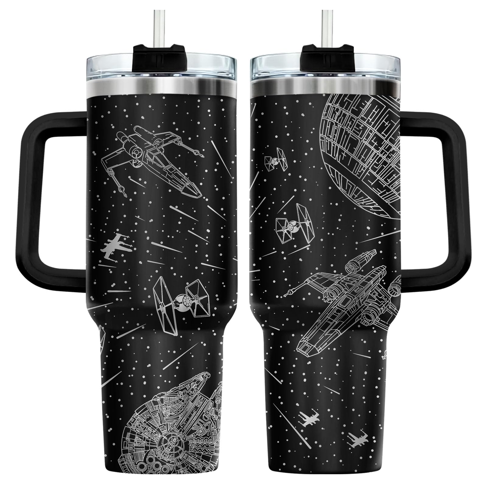 34HD Space Galaxy Tumbler 40oz with Handle and Straw, Sci-Fi Falcon