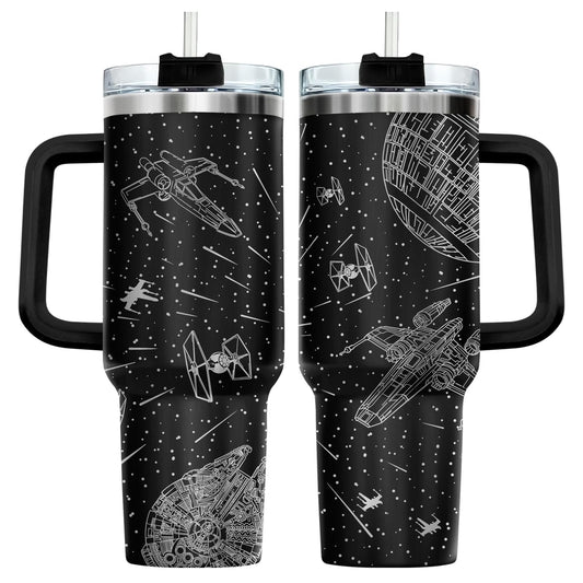 34HD Space Galaxy Tumbler 40oz with Handle and Straw, Sci-Fi Falcon