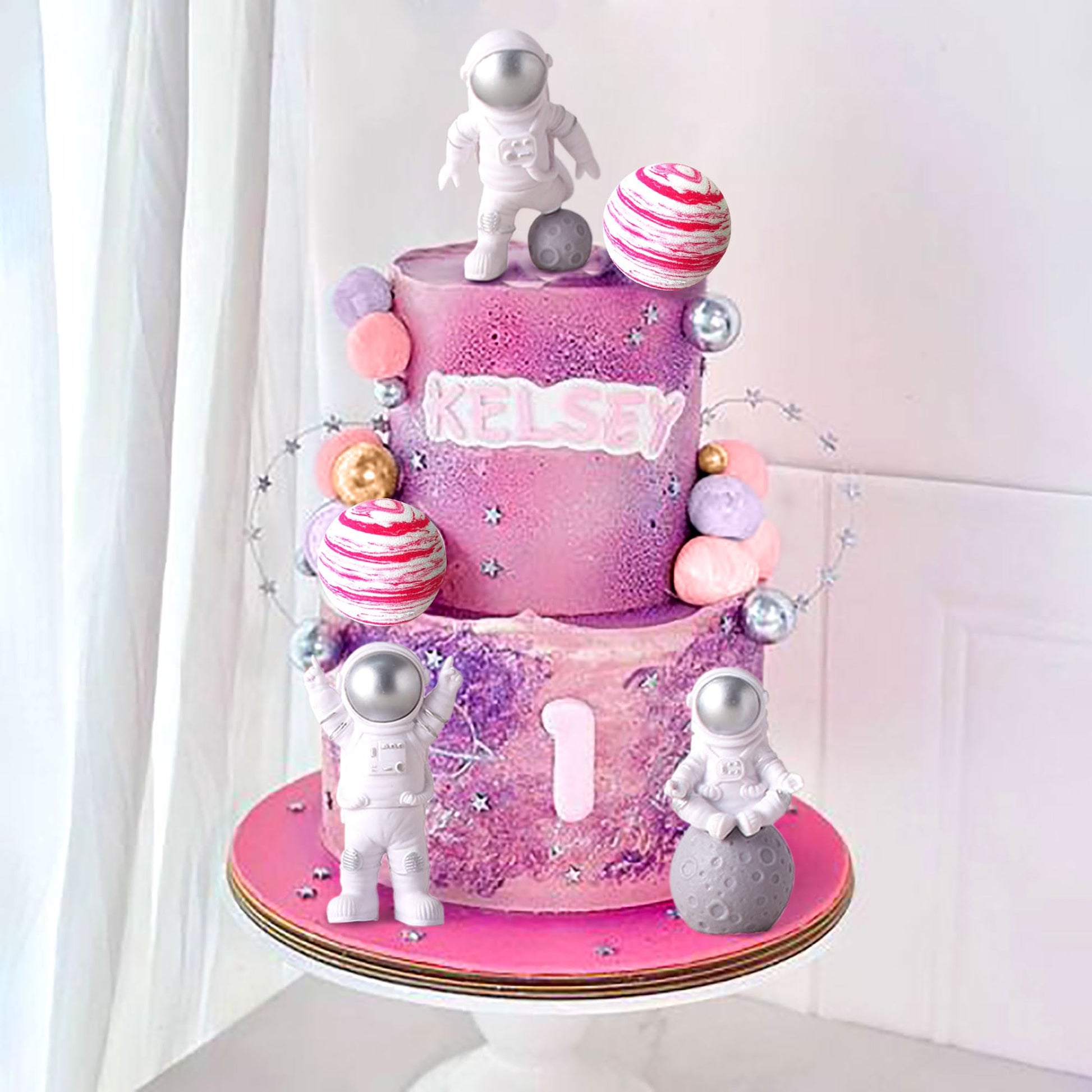 Pink Space Cake Toppers Outer Space Astronaut Rocket Stars