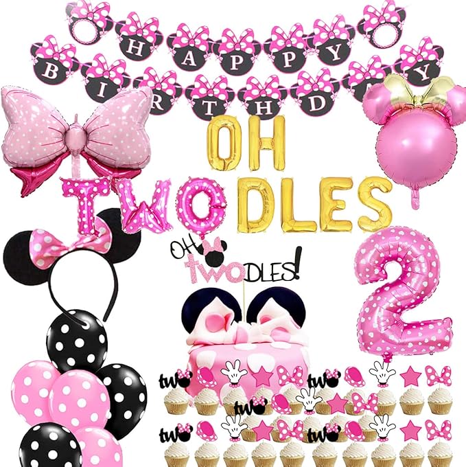 Oh Twodles Balloons Pink Second Birthday Cake Topper 2nd Banner