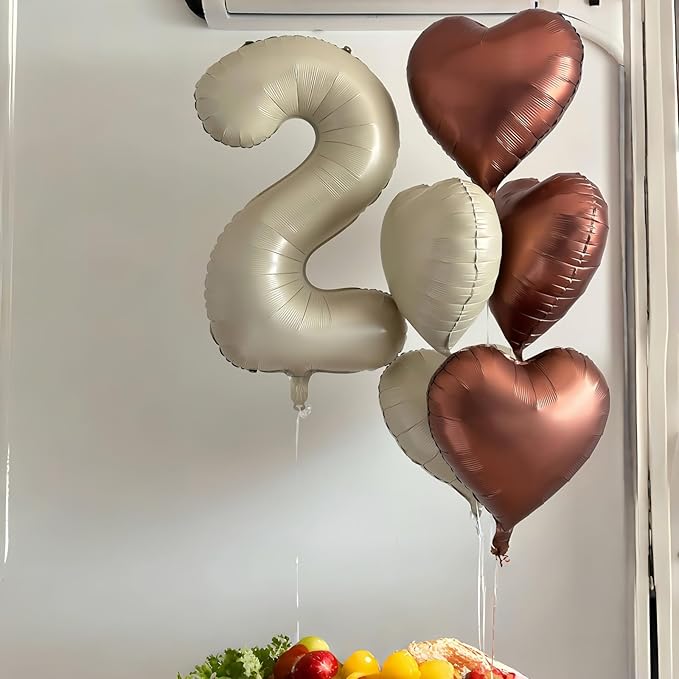 Large Number 2 Balloons, 40'' Beige Nude 2 Balloon with Foil Cream