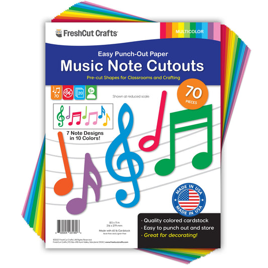 70pcs Colorful Music Notes Cutouts Musical Party Decorations in 7