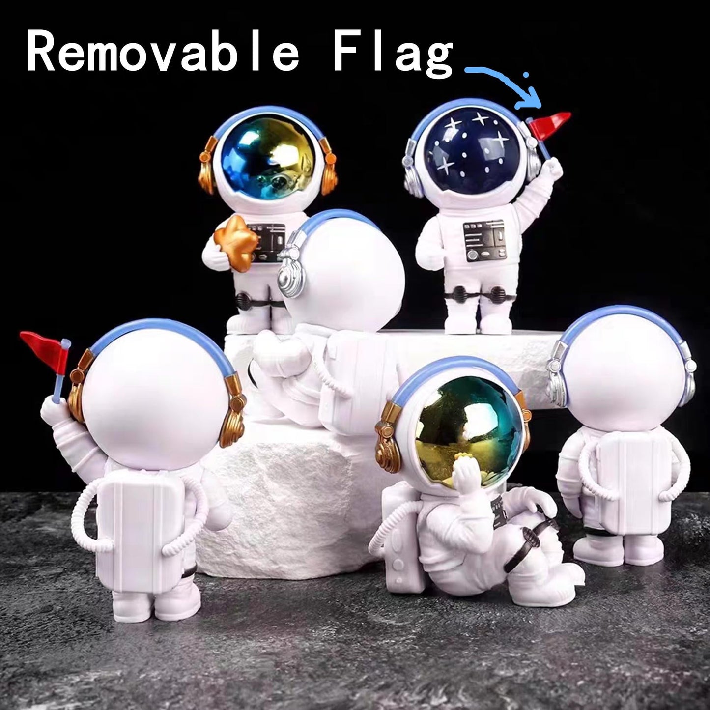 Ni-JASW Gradient Astronaut Statues Set of 3, Spaceman Sculpture