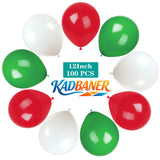 KADBANER White Red Green Balloons,100 Pack 12 Inch Latex Balloons,for