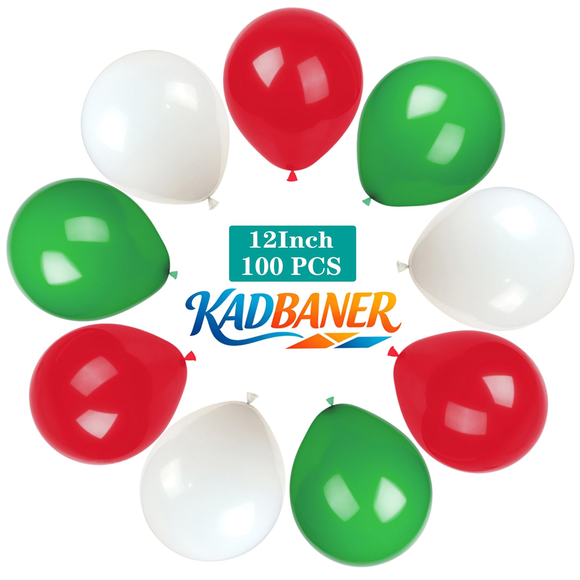 KADBANER White Red Green Balloons,100 Pack 12 Inch Latex Balloons,for
