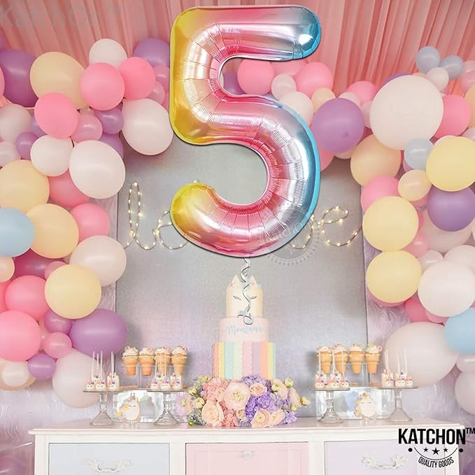 KatchOn Giant Rainbow Number 5 Balloon - 40 Inch | 5th Birthday