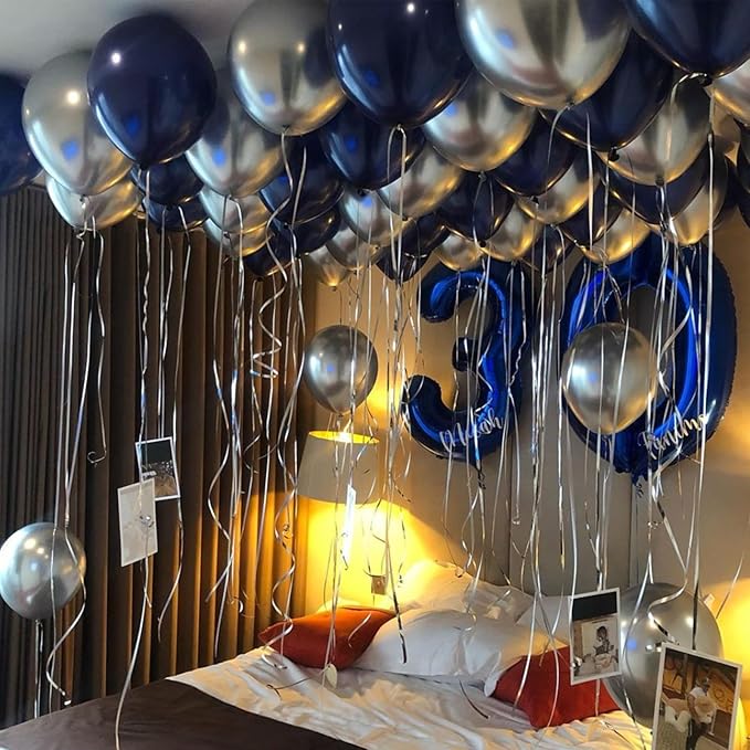 Blue and Silver Balloons Arch Garland Kit, 134pcs Navy Blue and