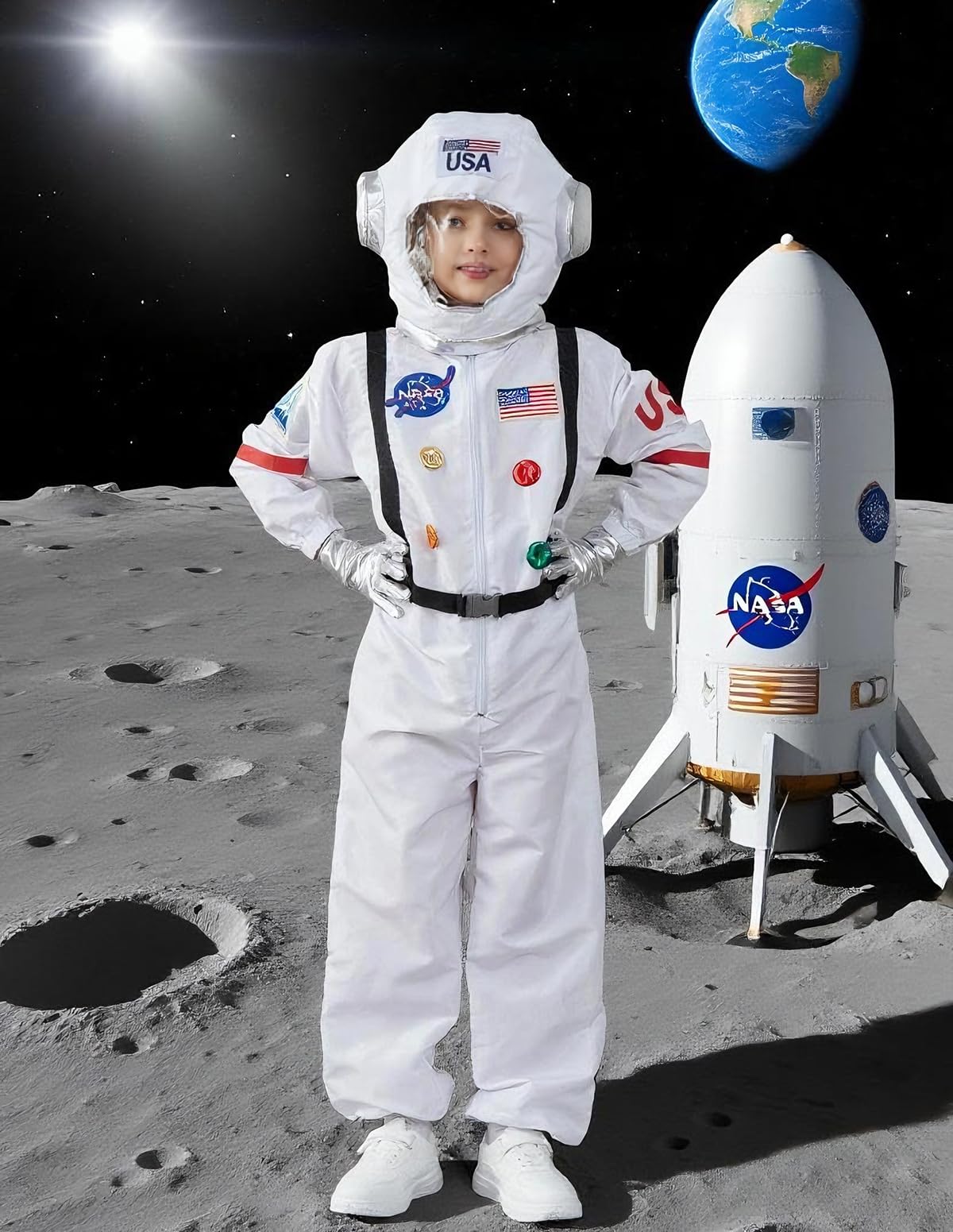 Kids Astronaut Halloween Costume Set, Boys Girls Space Suit