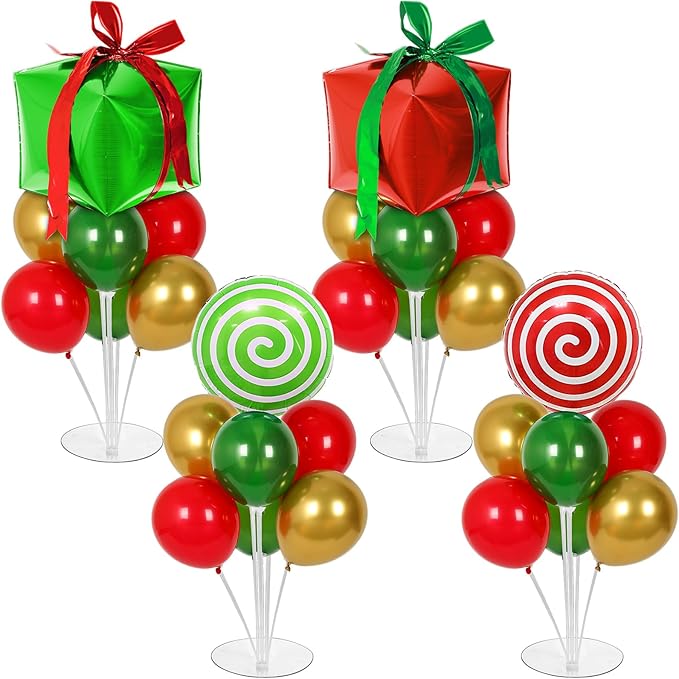 4 Sets Christmas Party Balloons Stand Kit with Gift Box Candy Foil