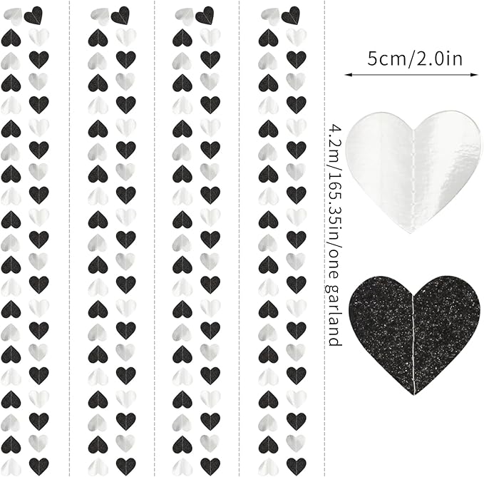Black White-Silver Party-Decoration Heart Garland - 52ft 21st Men