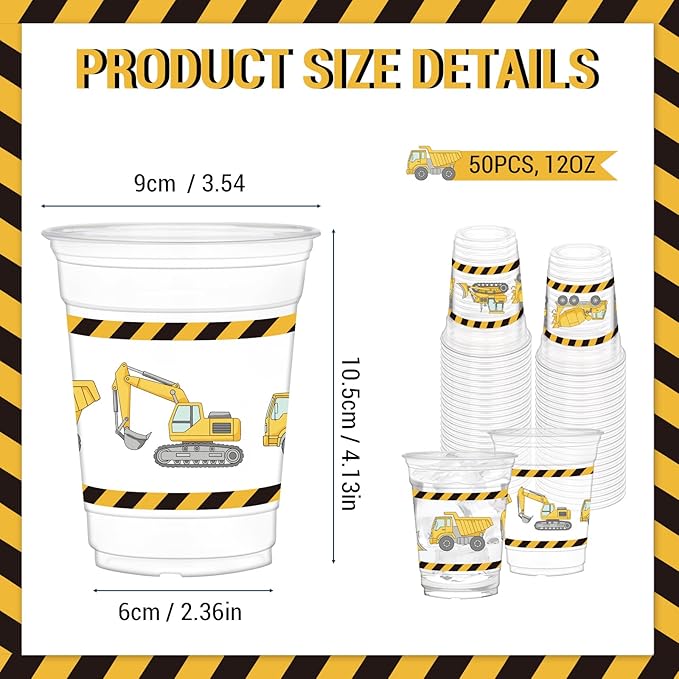 50Pcs Construction Cups 12oz Construction Themed Party Cups for Home